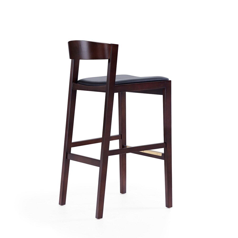 Manhattan Comfort - Klismos Faux Leather Bar Stool in Black and Dark Walnut - Set of 3 - 3-BS014-BK veiw 5