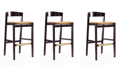 Manhattan Comfort - Klismos Faux Leather Bar Stool in Camel and Dark Walnut - Set of 3 - 3-BS014-CL veiw 1