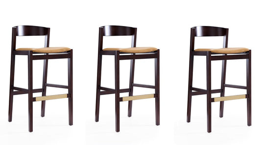 Manhattan Comfort - Klismos Faux Leather Bar Stool in Camel and Dark Walnut - Set of 3 - 3-BS014-CL veiw 1