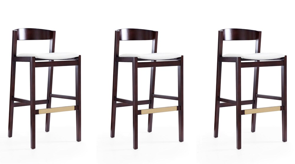 Manhattan Comfort - Klismos Faux Leather Bar Stool in Ivory and Dark Walnut - Set of 3 - 3-BS014-IV veiw 1