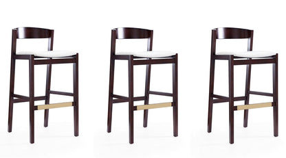 Manhattan Comfort - Klismos Faux Leather Bar Stool in Ivory and Dark Walnut - Set of 3 - 3-BS014-IV veiw 1