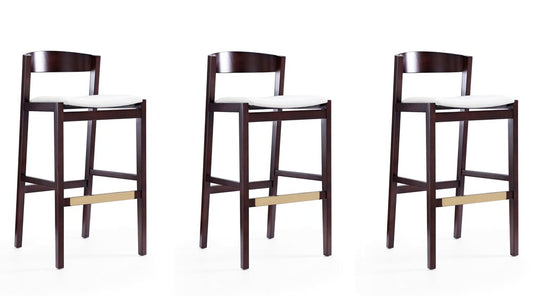 Manhattan Comfort - Klismos Faux Leather Bar Stool in Ivory and Dark Walnut - Set of 3 - 3-BS014-IV veiw 1
