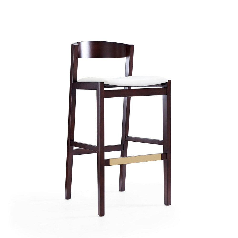 Manhattan Comfort - Klismos Faux Leather Bar Stool in Ivory and Dark Walnut - Set of 3 - 3-BS014-IV veiw 2