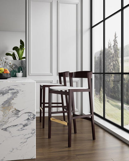 Manhattan Comfort - Klismos Faux Leather Bar Stool in Ivory and Dark Walnut - Set of 3 - 3-BS014-IV veiw 7