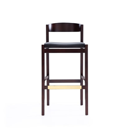 Manhattan Comfort - Klismos Faux Leather Bar Stool in Black and Dark Walnut - BS014-BK veiw 2