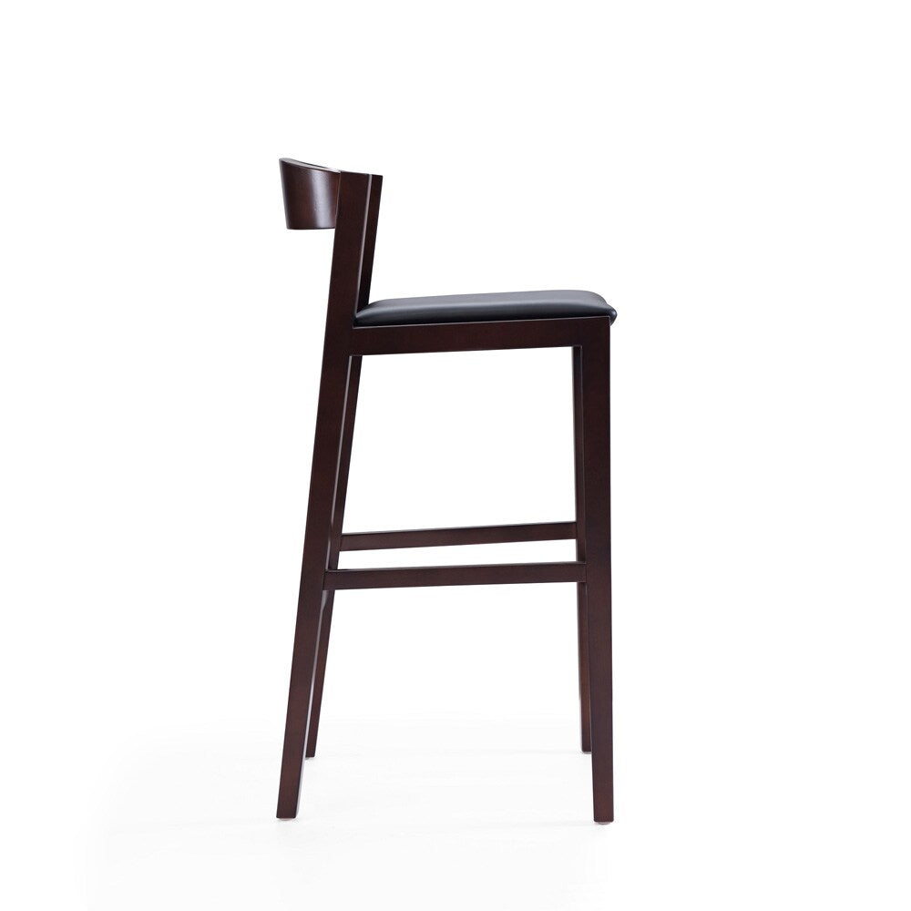 Manhattan Comfort - Klismos Faux Leather Bar Stool in Black and Dark Walnut - BS014-BK veiw 3
