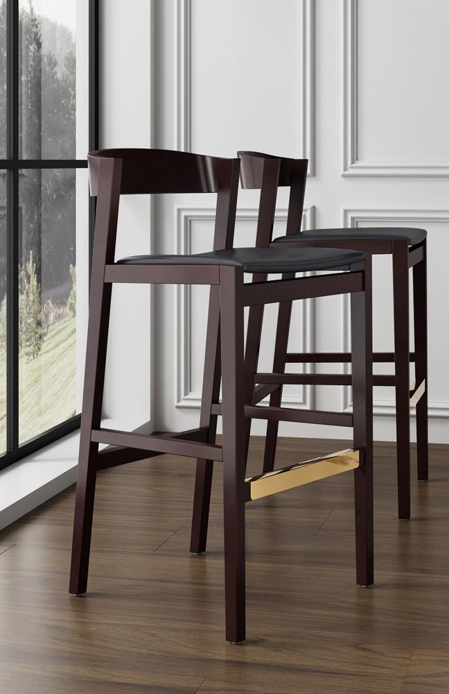 Manhattan Comfort - Klismos Faux Leather Bar Stool in Black and Dark Walnut - BS014-BK veiw 6