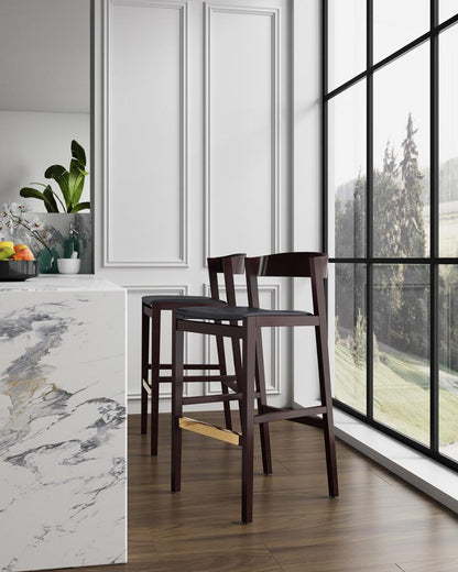 Manhattan Comfort - Klismos Faux Leather Bar Stool in Black and Dark Walnut - BS014-BK veiw 7