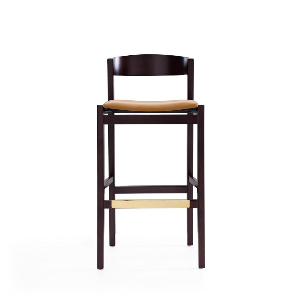 Manhattan Comfort - Klismos Faux Leather Bar Stool in Camel and Dark Walnut - BS014-CL veiw 2