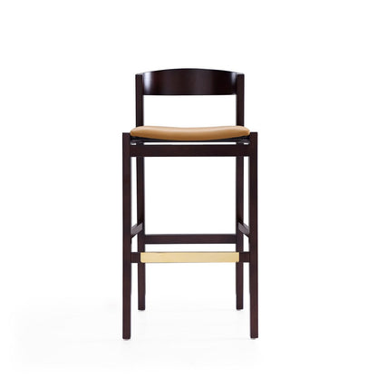 Manhattan Comfort - Klismos Faux Leather Bar Stool in Camel and Dark Walnut - BS014-CL veiw 2