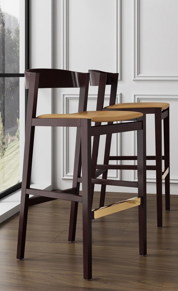 Manhattan Comfort - Klismos Faux Leather Bar Stool in Camel and Dark Walnut - BS014-CL veiw 6