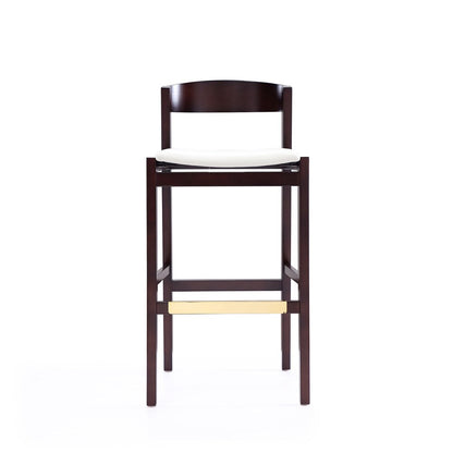 Manhattan Comfort - Klismos Faux Leather Bar Stool in Ivory and Dark Walnut - BS014-IV veiw 2