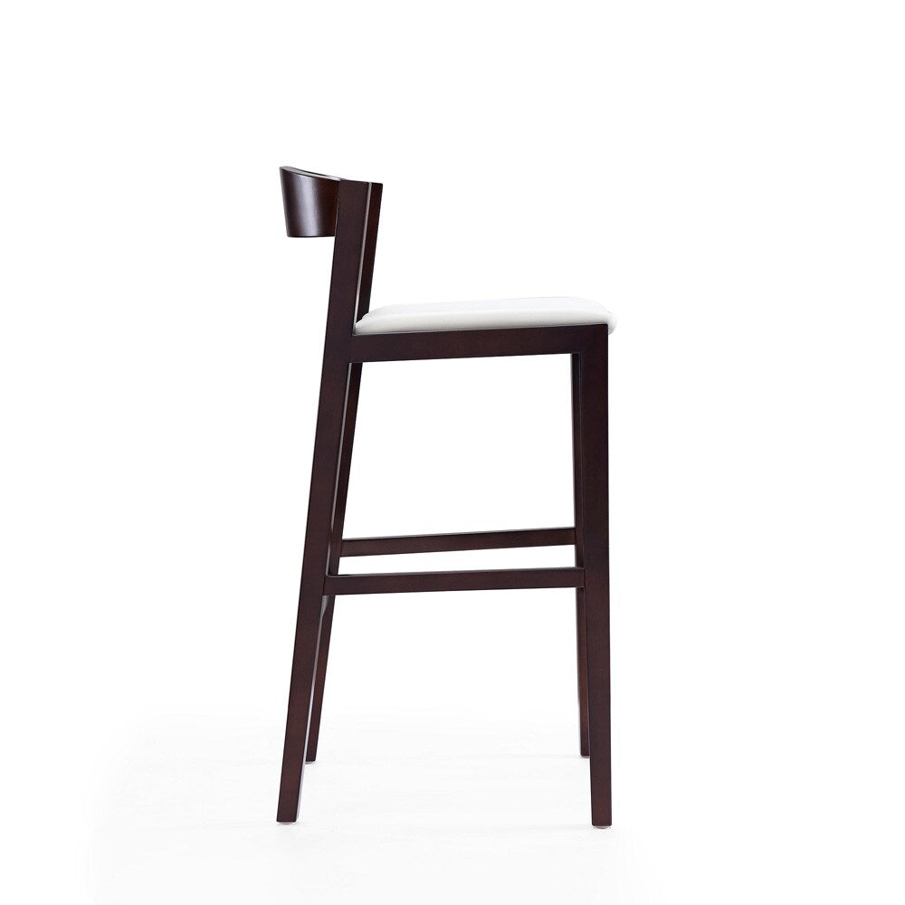 Manhattan Comfort - Klismos Faux Leather Bar Stool in Ivory and Dark Walnut - BS014-IV veiw 3