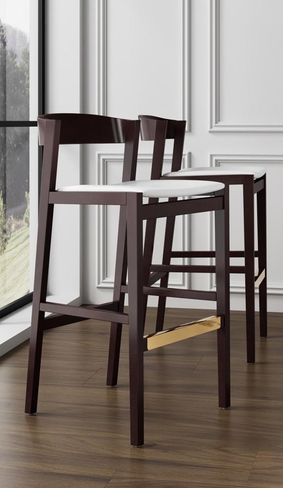 Manhattan Comfort - Klismos Faux Leather Bar Stool in Ivory and Dark Walnut - BS014-IV veiw 6