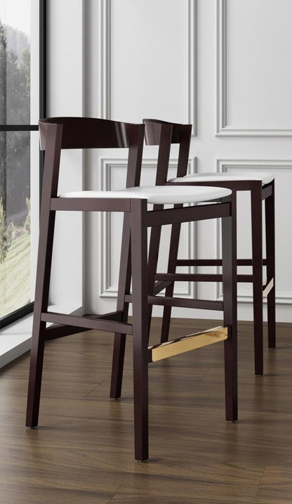 Manhattan Comfort - Klismos Faux Leather Bar Stool in Ivory and Dark Walnut - BS014-IV veiw 6