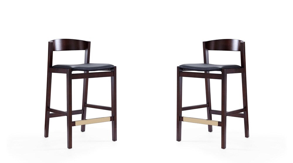 Manhattan Comfort - Klismos Faux Leather Counter Stool in Black and Dark Walnut - Set of 2 - 2-CS007-BK veiw 1