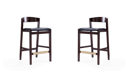 Manhattan Comfort - Klismos Faux Leather Counter Stool in Black and Dark Walnut - Set of 2 - 2-CS007-BK veiw 1