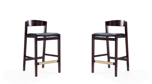 Manhattan Comfort - Klismos Faux Leather Counter Stool in Black and Dark Walnut - Set of 2 - 2-CS007-BK veiw 1