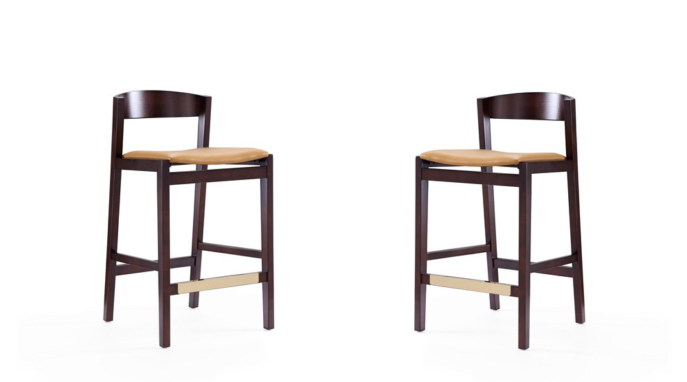 Manhattan Comfort - Klismos Faux Leather Counter Stool in Camel and Dark Walnut - Set of 2 - 2-CS007-CL veiw 1