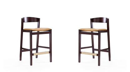 Manhattan Comfort - Klismos Faux Leather Counter Stool in Camel and Dark Walnut - Set of 2 - 2-CS007-CL veiw 1
