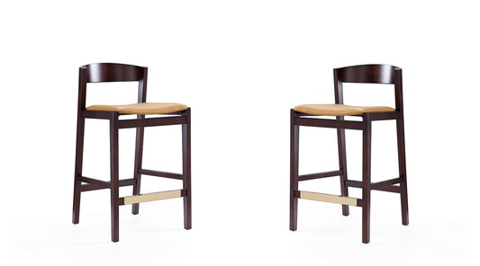 Manhattan Comfort - Klismos Faux Leather Counter Stool in Camel and Dark Walnut - Set of 2 - 2-CS007-CL veiw 1