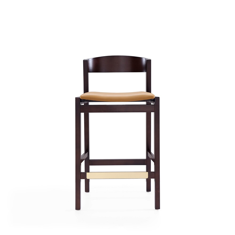 Manhattan Comfort - Klismos Faux Leather Counter Stool in Camel and Dark Walnut - Set of 2 - 2-CS007-CL veiw 3