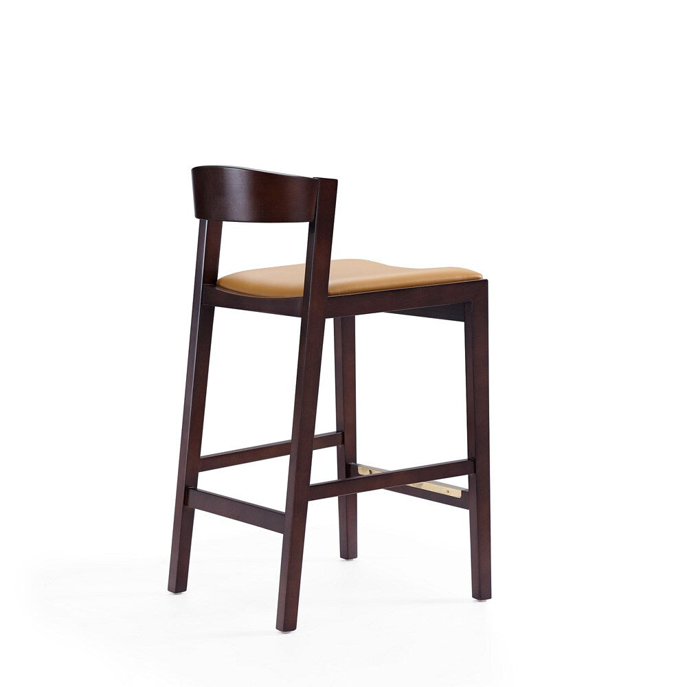 Manhattan Comfort - Klismos Faux Leather Counter Stool in Camel and Dark Walnut - Set of 2 - 2-CS007-CL veiw 5