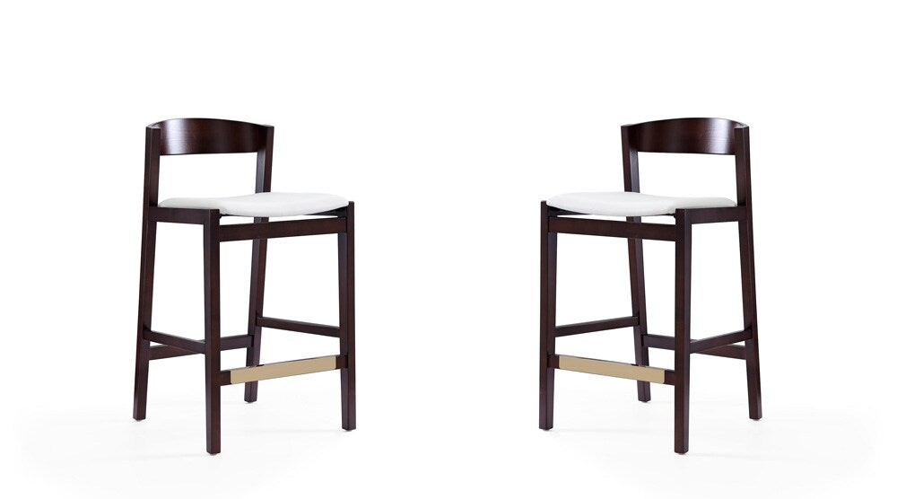 Manhattan Comfort - Klismos Faux Leather Counter Stool in Ivory and Dark Walnut - Set of 2 - 2-CS007-IV veiw 1