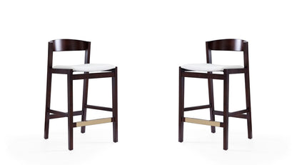 Manhattan Comfort - Klismos Faux Leather Counter Stool in Ivory and Dark Walnut - Set of 2 - 2-CS007-IV veiw 1