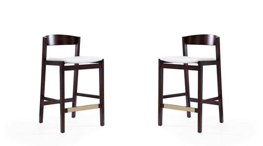 Manhattan Comfort - Klismos Faux Leather Counter Stool in Ivory and Dark Walnut - Set of 2 - 2-CS007-IV veiw 1