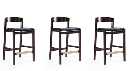 Manhattan Comfort - Klismos Faux Leather Counter Stool in Black and Dark Walnut - Set of 3 - 3-CS007-BK veiw 1