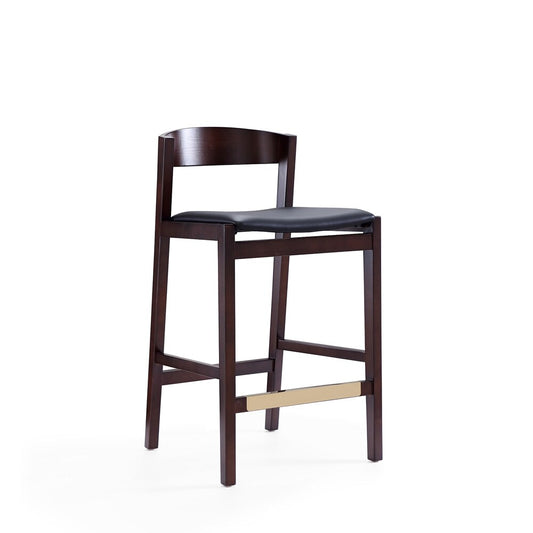 Manhattan Comfort - Klismos Faux Leather Counter Stool in Black and Dark Walnut - Set of 3 - 3-CS007-BK veiw 2
