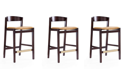 Manhattan Comfort - Klismos Faux Leather Counter Stool in Camel and Dark Walnut - Set of 3 - 3-CS007-CL veiw 1