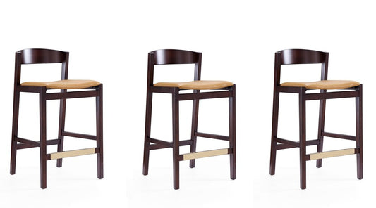 Manhattan Comfort - Klismos Faux Leather Counter Stool in Camel and Dark Walnut - Set of 3 - 3-CS007-CL veiw 1