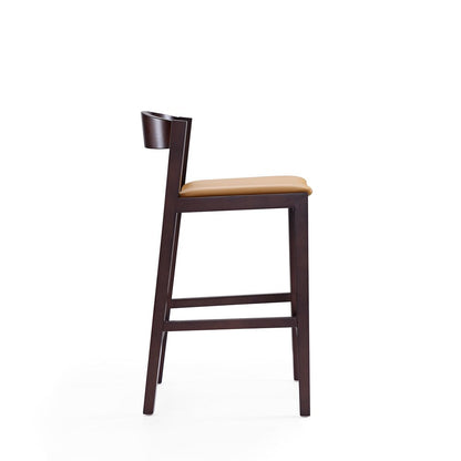 Manhattan Comfort - Klismos Faux Leather Counter Stool in Camel and Dark Walnut - Set of 3 - 3-CS007-CL veiw 4