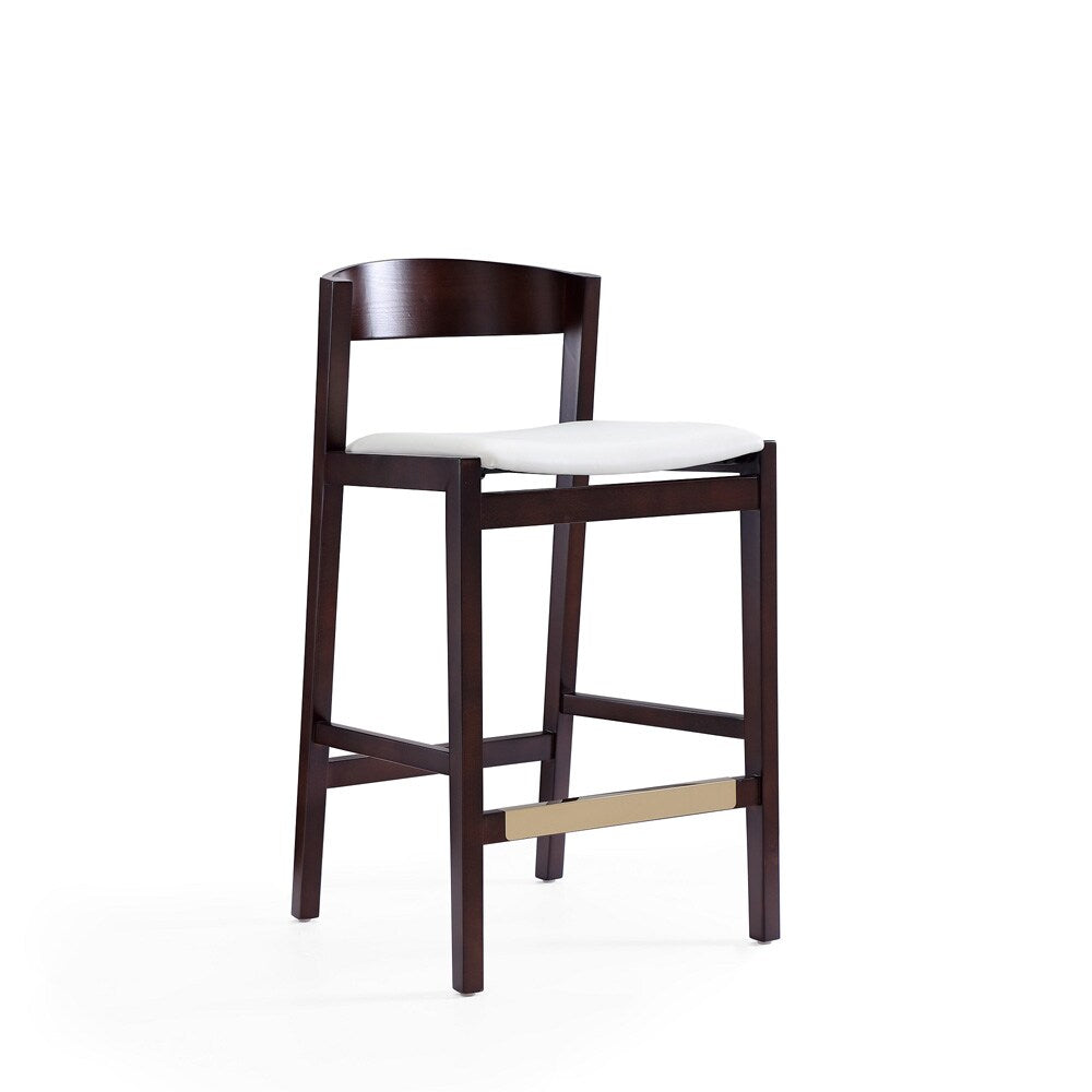 Manhattan Comfort - Klismos Faux Leather Counter Stool in Ivory and Dark Walnut - Set of 3 - 3-CS007-IV veiw 2