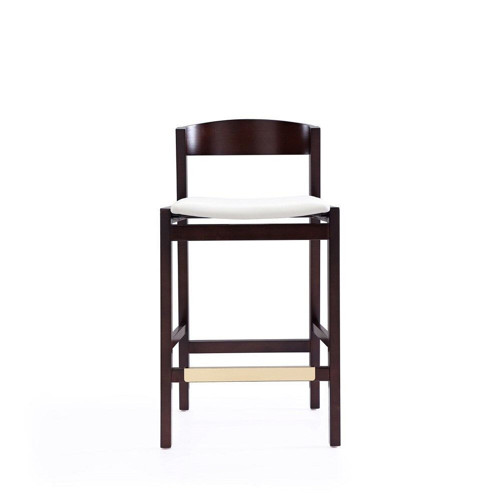 Manhattan Comfort - Klismos Faux Leather Counter Stool in Ivory and Dark Walnut - Set of 3 - 3-CS007-IV veiw 3