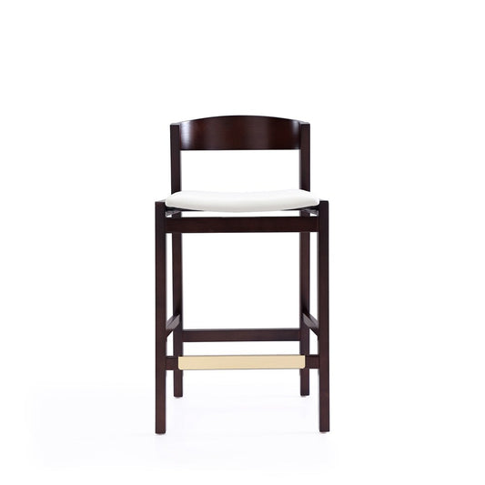 Manhattan Comfort - Klismos Faux Leather Counter Stool in Ivory and Dark Walnut - Set of 3 - 3-CS007-IV veiw 3