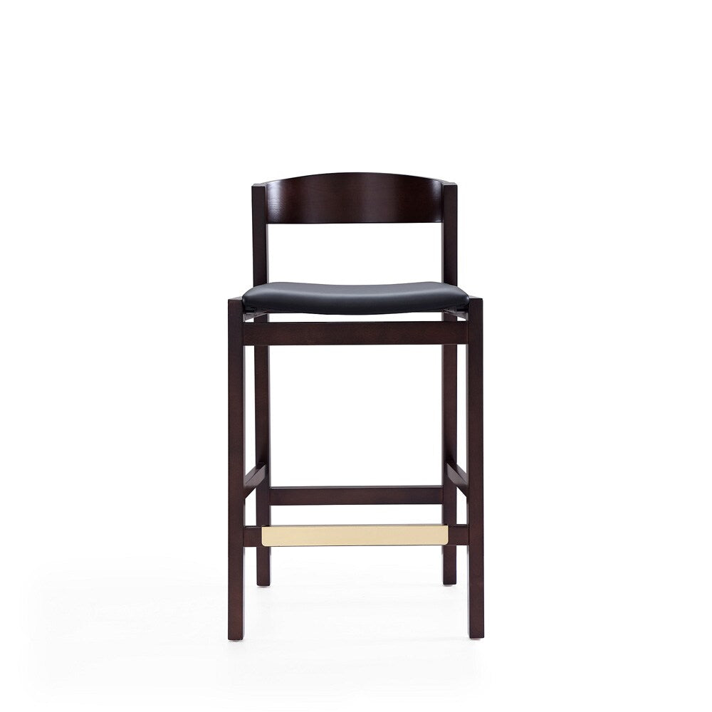 Manhattan Comfort - Klismos Faux Leather Counter Stool in Black and Dark Walnut - CS007-BK veiw 2