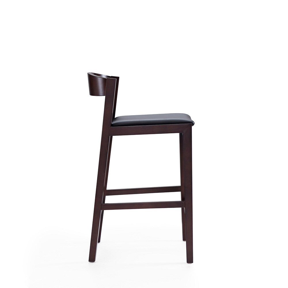 Manhattan Comfort - Klismos Faux Leather Counter Stool in Black and Dark Walnut - CS007-BK veiw 3