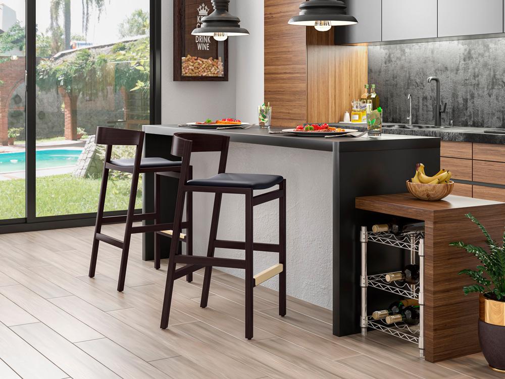 Manhattan Comfort - Klismos Faux Leather Counter Stool in Black and Dark Walnut - CS007-BK veiw 6
