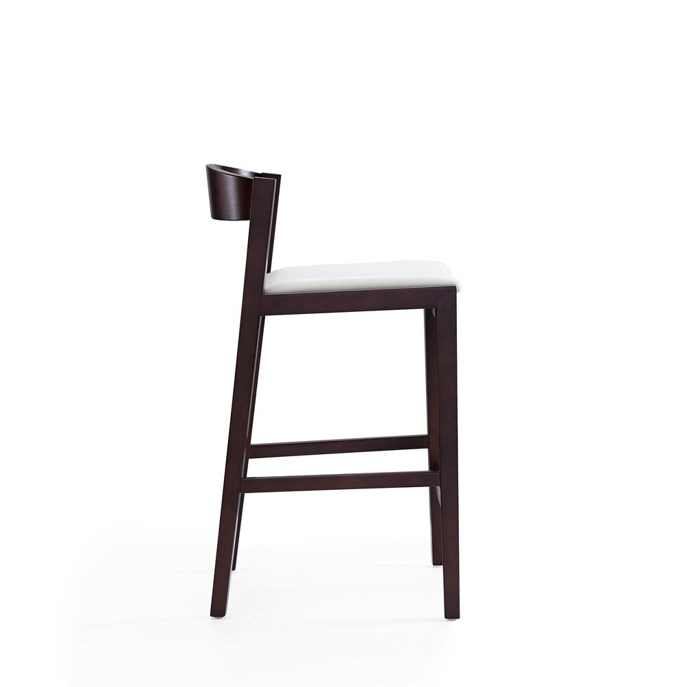 Manhattan Comfort - Klismos Faux Leather Counter Stool in Ivory and Dark Walnut - CS007-IV veiw 3