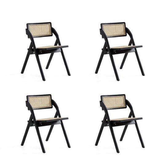 Manhattan Comfort - Lambinet Dining Folding Chair in Black and Natural Cane - Set of 4 - 2-DCCA07-BK veiw 1