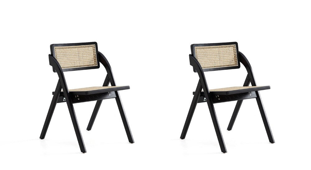 Manhattan Comfort - Lambinet Dining Folding Chair in Black and Natural Cane - Set of 2 - DCCA07-BK veiw 1