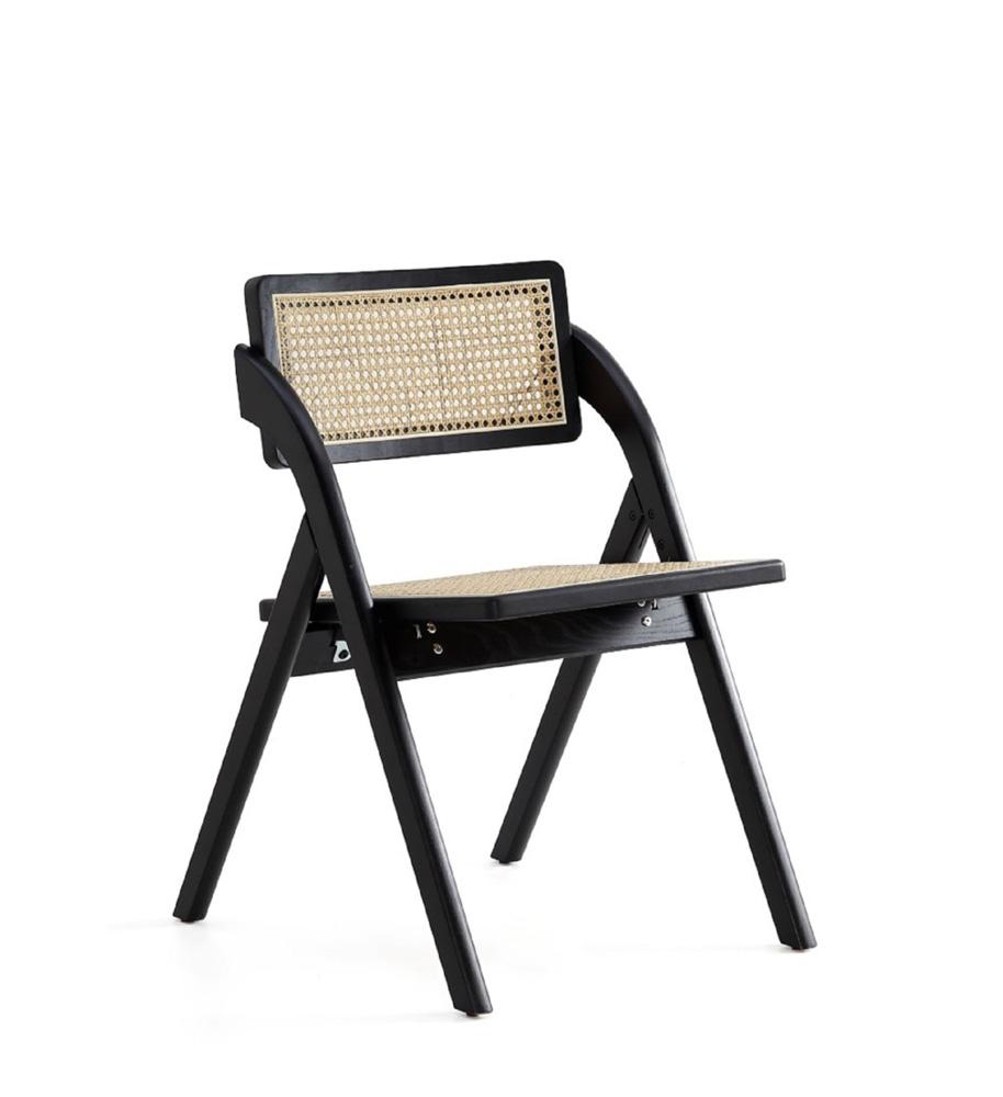 Manhattan Comfort - Lambinet Dining Folding Chair in Black and Natural Cane - Set of 2 - DCCA07-BK veiw 2