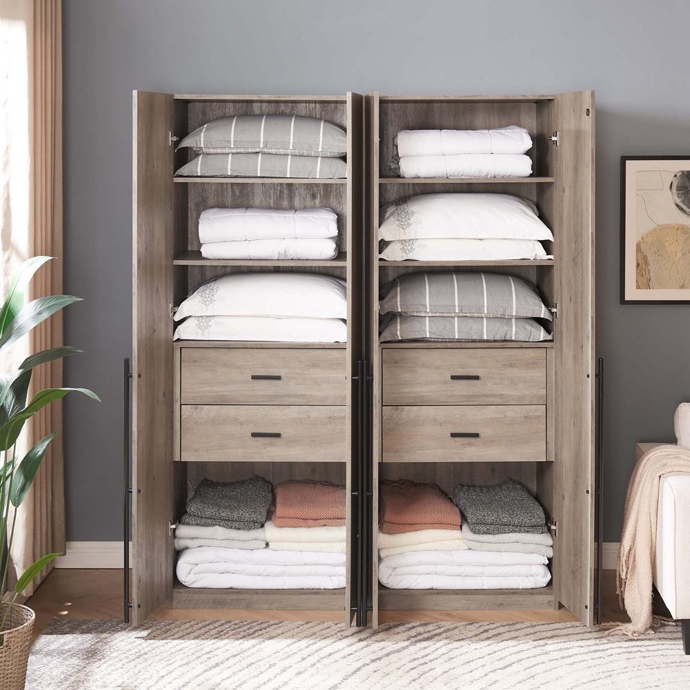 Manhattan Comfort - Lee Wardrobe Closet 1.0 with 4 Drawers in Rustic Grey - Set of 2 - 2-WC001-GY veiw 9