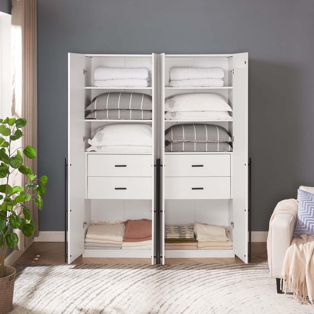 Manhattan Comfort - Lee Wardrobe Closet 1.0 with 4 Drawers in White - Set of 2 - 2-WC001-WH veiw 9