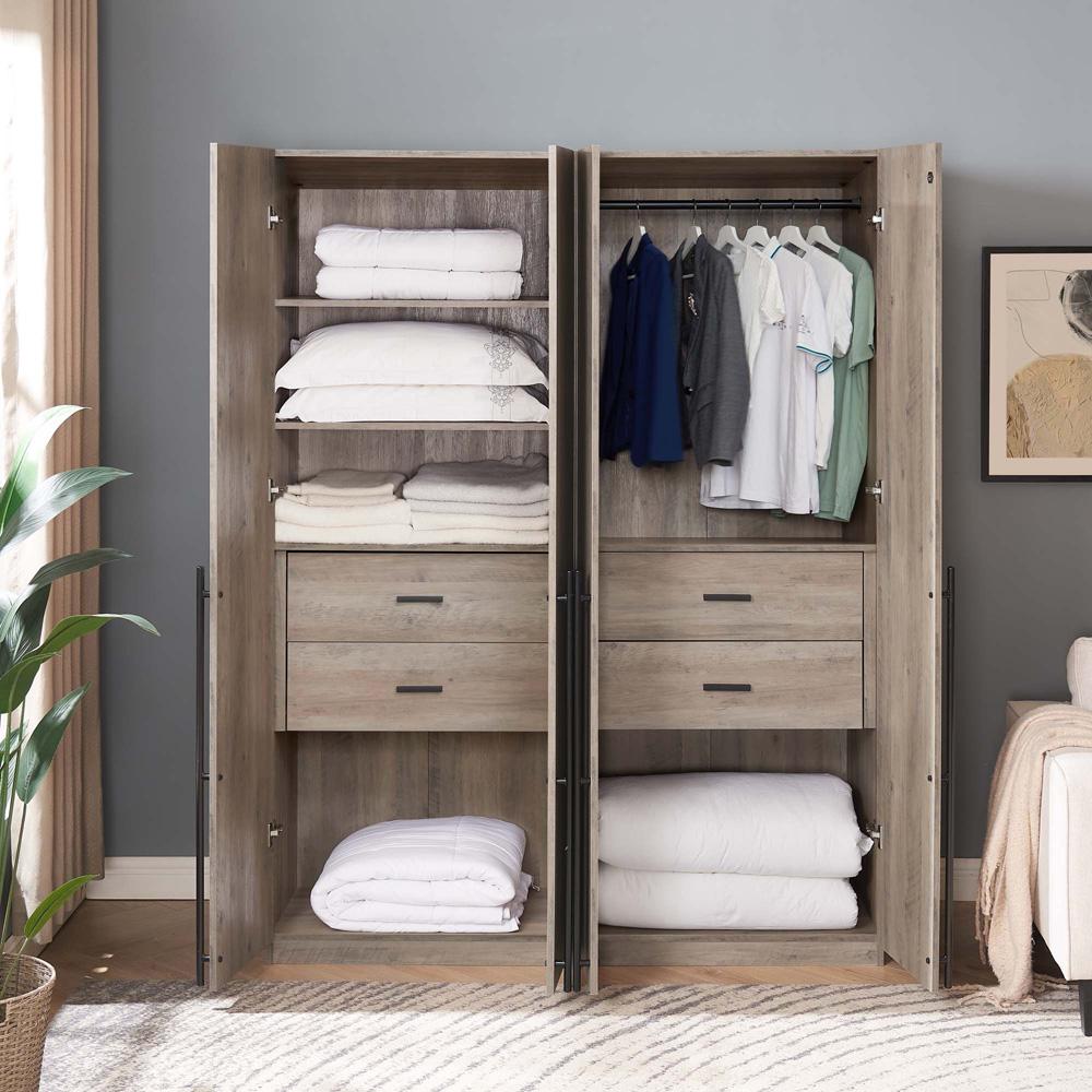 Manhattan Comfort - 2-Piece Lee Wardrobe Closet with 4 Drawers in Rustic Grey - 2-WC0012-GY veiw 9