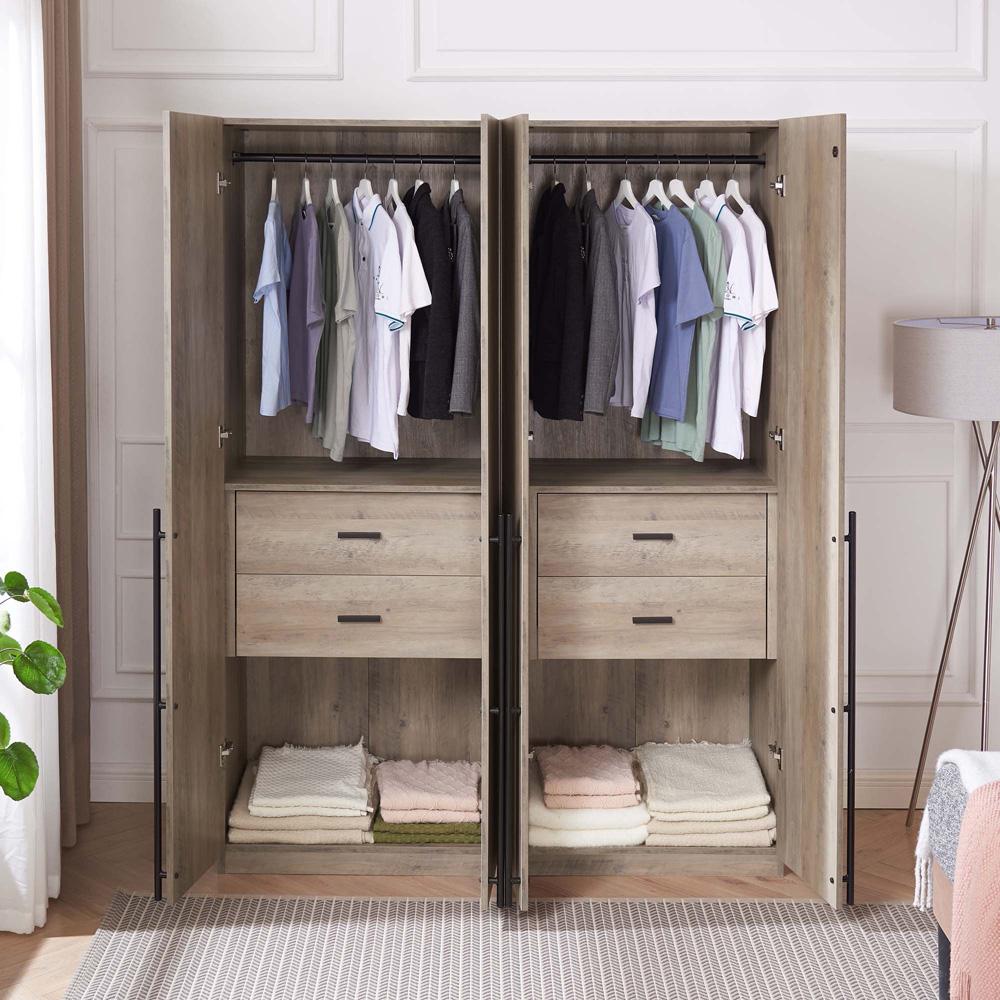 Manhattan Comfort - Lee Wardrobe Closet 2.0 with 4 Full Extension Drawers in Rustic Grey - Set of 2 - 2-WC002-GY veiw 11