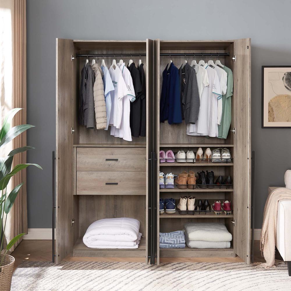 Manhattan Comfort - 2-Piece Lee Wardrobe Closet with 2 Drawers in Rustic Grey - 2-WC0023-GY veiw 9